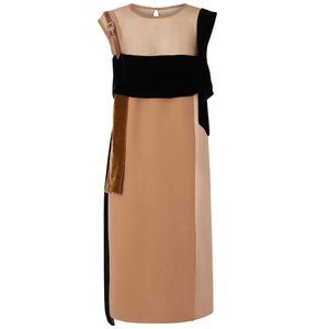 NWT: BURBERRY | Leather Strap Contrast Silk Dress